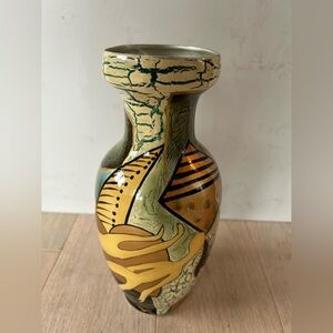 Abstract Multicolor Ceramic Vase, depicted two figures, abstract, lustre glaze